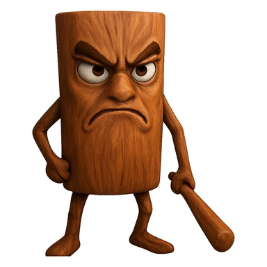 Create an angry expression for a cinnamon stick character. The character should have furrowed brows and a scowling mouth to show anger, with a transparent background. sticker