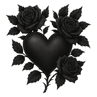 gothic heart with dark roses, remove background sticker