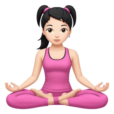 Una chica blanca con pelo negro recogido en una coleta haciendo yoga con un traje rosa  sticker