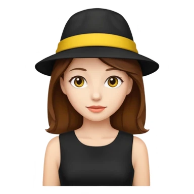 brown hair black dress yellow hat sticker