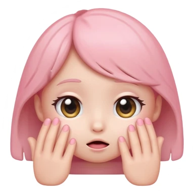 cute soft pink emoji, shy expression, small hands on cheeks, kawaii style sticker