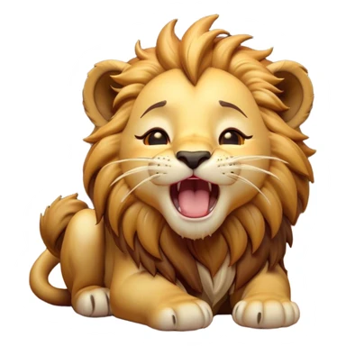 Cinematic Cute Yawning Lion Cub Portrait Emoji, Head tilted slightly with a dramatic, wide-open yawn, showcasing a soft, downy tawny Fur with a majestic mane, floppy ears slightly drooping, round amber eyes barely open in drowsy contentment, Simplified yet irresistibly adorable features, highly detailed, glowing with a soft, cozy glow, high shine, relaxed yet expressive, stylized with a touch of savannah whimsy, bright and endearing, soft glowing outline, capturing the essence of a sleepy yet affectionate Lion Cub, so drowsy it feels like it could stretch out of the screen and curl up for a nap! sticker