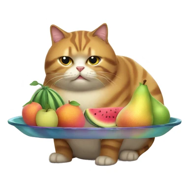 Fat Cat eating a iridescent fruit tray sticker