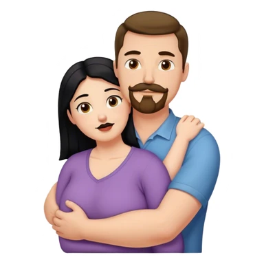 Couple, Tall strong white man with brown mustache goatee hugging a chubby short pale woman with long black hair sticker