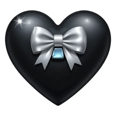 glossy black heart with a silver bow with sparkles sticker