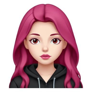 Dark red long hairt fair skinned Girl with pink lips wearing a  black colored hoodie  sticker