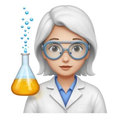 A person wearing safety goggles and a white coat is experimenting with chemicals. sticker