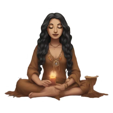 Hippie spiritual moon witch candles incense with dark hair sticker