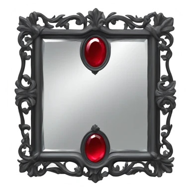 "A Victorian-era Gothic mirror with a black frame, gray-tinted glass, and a red ruby accent."
 sticker