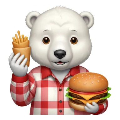 polar bear with burger wearing red checkered shirt sticker