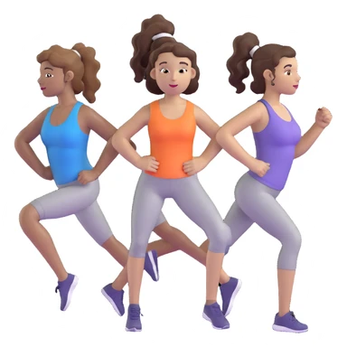 three women friends exercising together, one black woman with curly brown hair, one pale white woman with curly brown hair, and one pale white woman with straight brown hair in a ponytail sticker