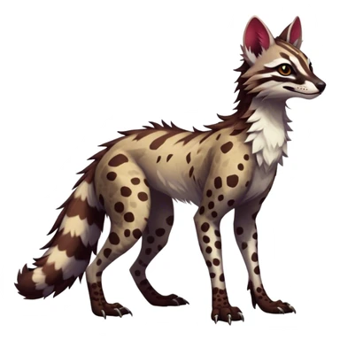 Feral Rare Fantasy dark vibrant warm-colored Vernid-Sergal-Genet-species by LiLaiRa, random markings, tufted ears, full body, 4 legs sticker