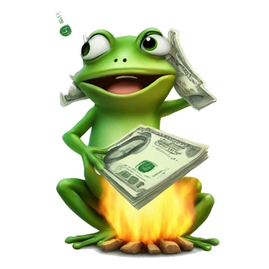 Frog burns money  sticker