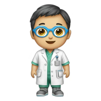 asian professor baby boy with lab suit and goggle sticker