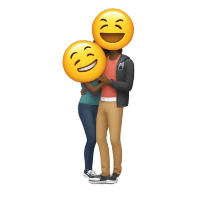 A person excitedly tagging a friend with a digital "tag" attached, both smiling broadly. sticker