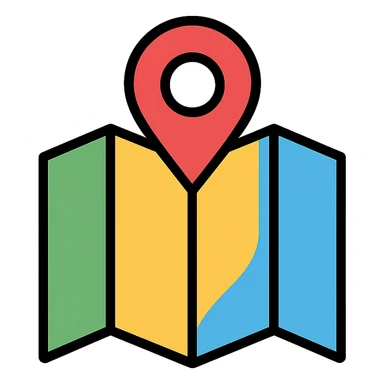 map with a location pin icon in color with black outlines sticker