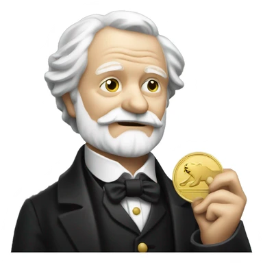Victor Hugo holding a gold coin in his hand sticker