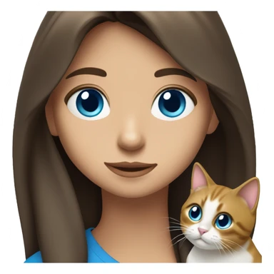 Brunette Girl with Long hair, Blue eyes and cuddeling a three-coloured Cat  sticker
