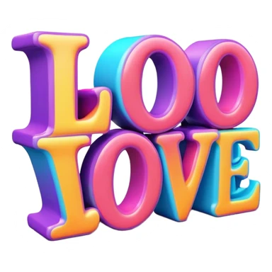3D style, psychedelic colored word Love sticker