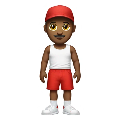 White man in a backwards red hat, white tank top, red shorts and socks and slides  sticker