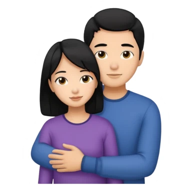 Asian Man black hair hugging girl with black hair sticker