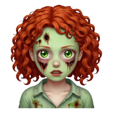 a curly girl red-haired with green eyes zombie sticker