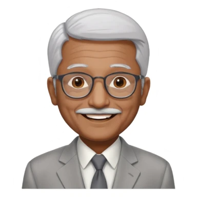 70 yr old indian man, short straight white hair brushed foreward , light grey business suit, big smile, dark brown skin, no moustache, dark brown eyes, glasses
 sticker