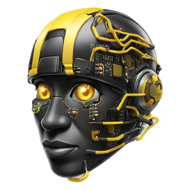 Black and yellow cyborg head with football helmet and circuits sticker