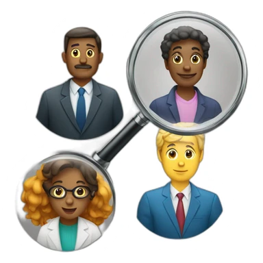 3 diverse experts and a magnifying glass sticker