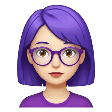 Cartoon adult woman with purple glasses, brown eyes, and blue medium length hair sticker