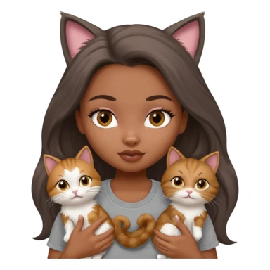 a pretty bratz dusky girl with long brown hair with six cats nd wearing a grey tshirt sticker