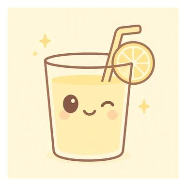 kawaii style lemonade glass with a winking face, lemon slice, and pastel yellow tones sticker