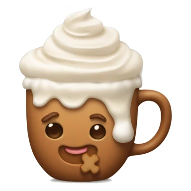 Hot gingerbread latte in a beige mug with whipped cream sticker