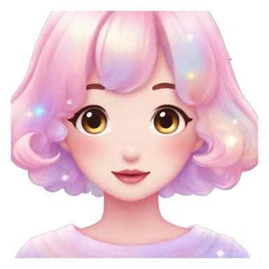 Gorgeous pastel anime style lady blushing nebula gradient sparkle face dreamy idol model colorful shiny stars galaxy kawaii cottagecore pearly petite simplistic aesthetic trending style sticker