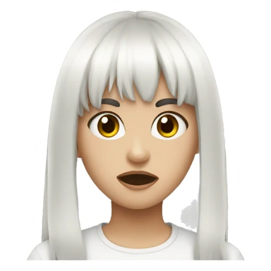 girl, black long hair, white bangs, rage sticker