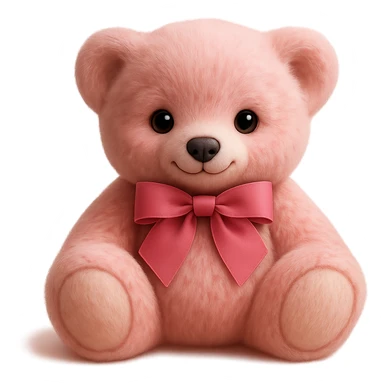 Make the teddy bear's fur a mix of realistic pink and white with soft lighting. Remove the background to make it transparent. sticker