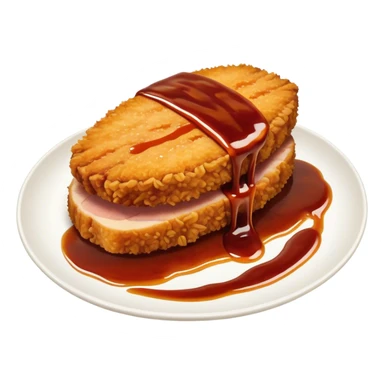 Tonkatsu Cinematic Realistic Tonkatsu Dish Emoji, depicted as a golden, crispy pork cutlet drizzled with tangy BBQ sauce, rendered with detailed textures and dynamic, appetizing lighting. sticker