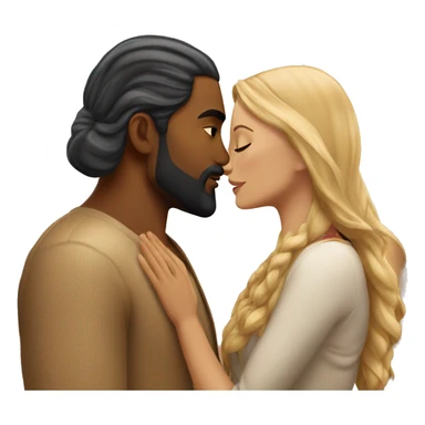 blonde woman with indian man that has a beard and long hair, romantic kiss under tree sticker