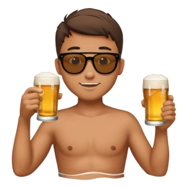 a young dude river tubing wearing sunglasses and swim trunks, drinking a beer sticker