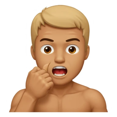 Man biting his fist with his mouth sticker