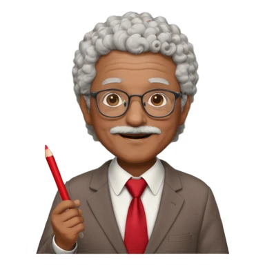 old man teacher, brown skin, curly grey white hai, wearing glasses, brown suit, red tie hold chalk on hand sticker