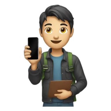 a student shows a mobile phone sticker