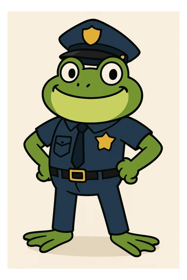 a frog dressed as a police officer, cartoon style sticker