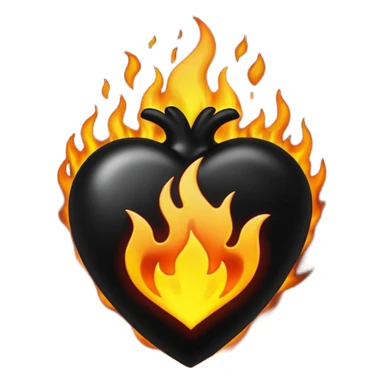 A dark black heart with glowing black flames rising smoothly, giving a mysterious and powerful feel. Transparent background, simple emoji style with a dramatic touch. sticker