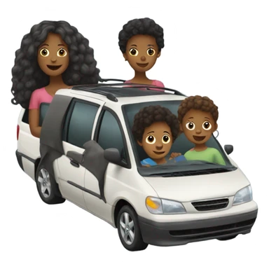 Minivan with black mom and three kids sticker
