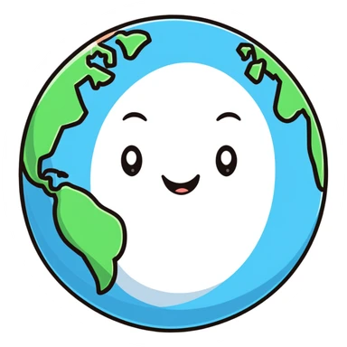 A colorful Earth globe with continents, oceans and a cute face sticker