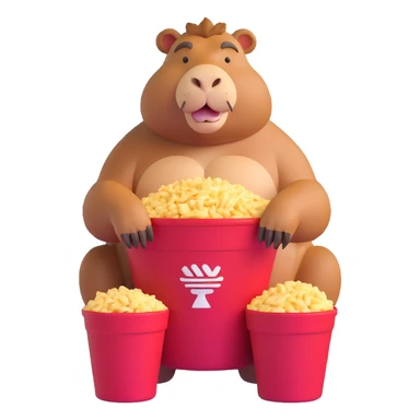 Muscular capybara with bulging muscles sitting in a KFC bucket sticker