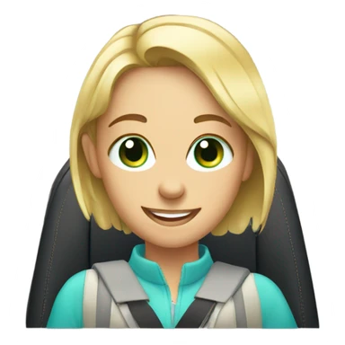 smiling girl in car interior with blue green eyes sticker