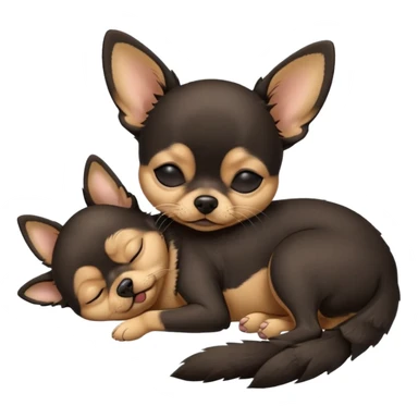 A high-resolution photo-realistic digital illustration of a cute black and tan chihuahua with eyes closed shut sleeping lazily on the ground sticker