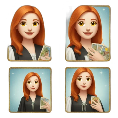 redhead white woman medium long straight hair, celebrating graduation with tarot cards sticker